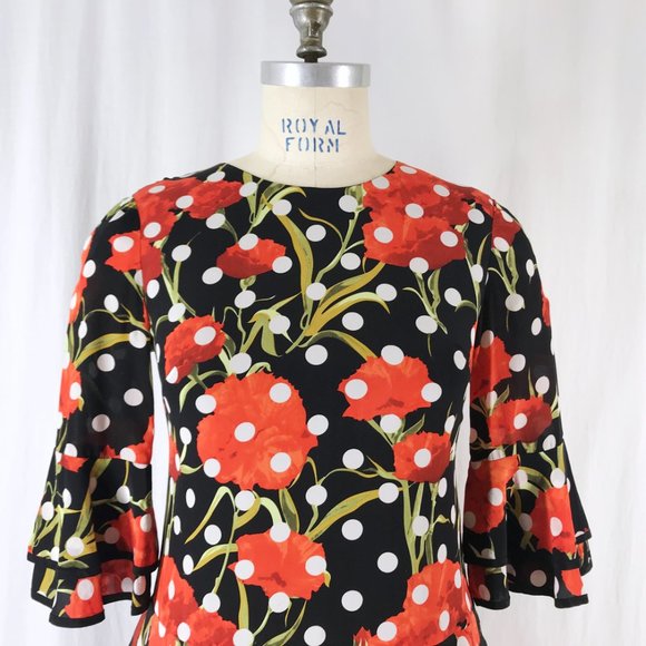 Dolce & Gabbana Polka Dots and Carnations Ruffled Mini Dress Spring/Summer 2015 - Picture 4 of 11